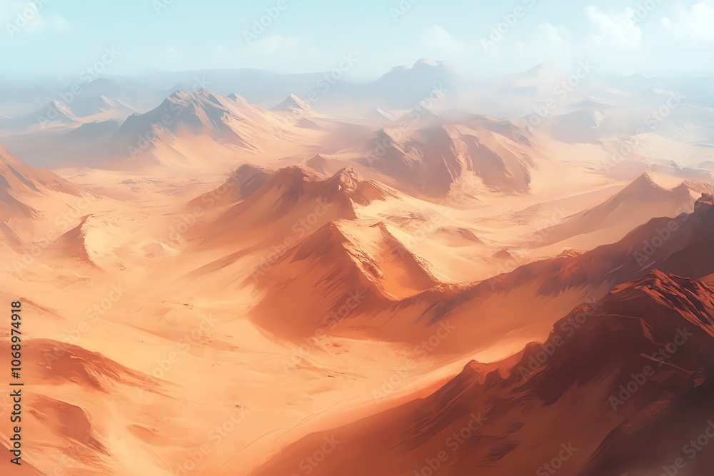 Naklejka premium Vue aérienne d'un désert avec des dunes de sable s'étendant à l'infini..