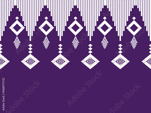 Purple Geometric Pattern Featuring Vertical Lines, Diamond Shapes, and Symmetrical Tribal-Inspired Motifs