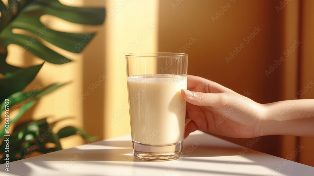 Fresh Milk Glass on a Bright Table Setting Fresh Milk Glass on a Bright Table Setting