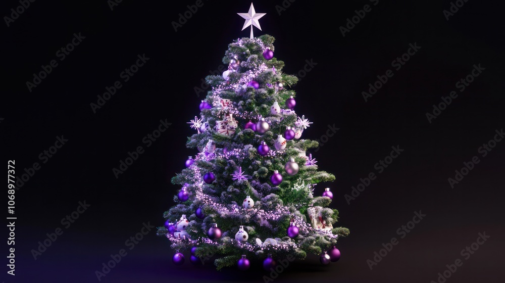 Christmas tree in a warm environment with decorations, wrapped presents, and lit strings Christmas tree in a warm environment with decorations, wrapped presents, and lit strings