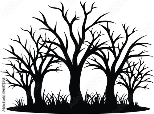 Dead Tree Silhouette Vector art, Scary Trees black Silhouette, Forest Tree without leaf vector 