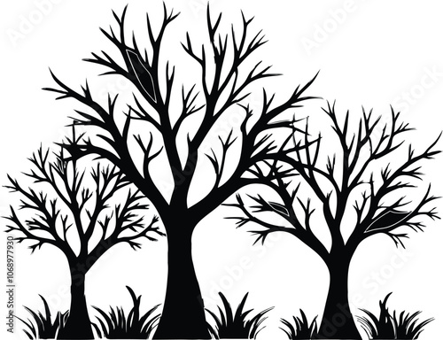 Dead Tree Silhouette Vector art, Scary Trees black Silhouette, Forest Tree without leaf vector 