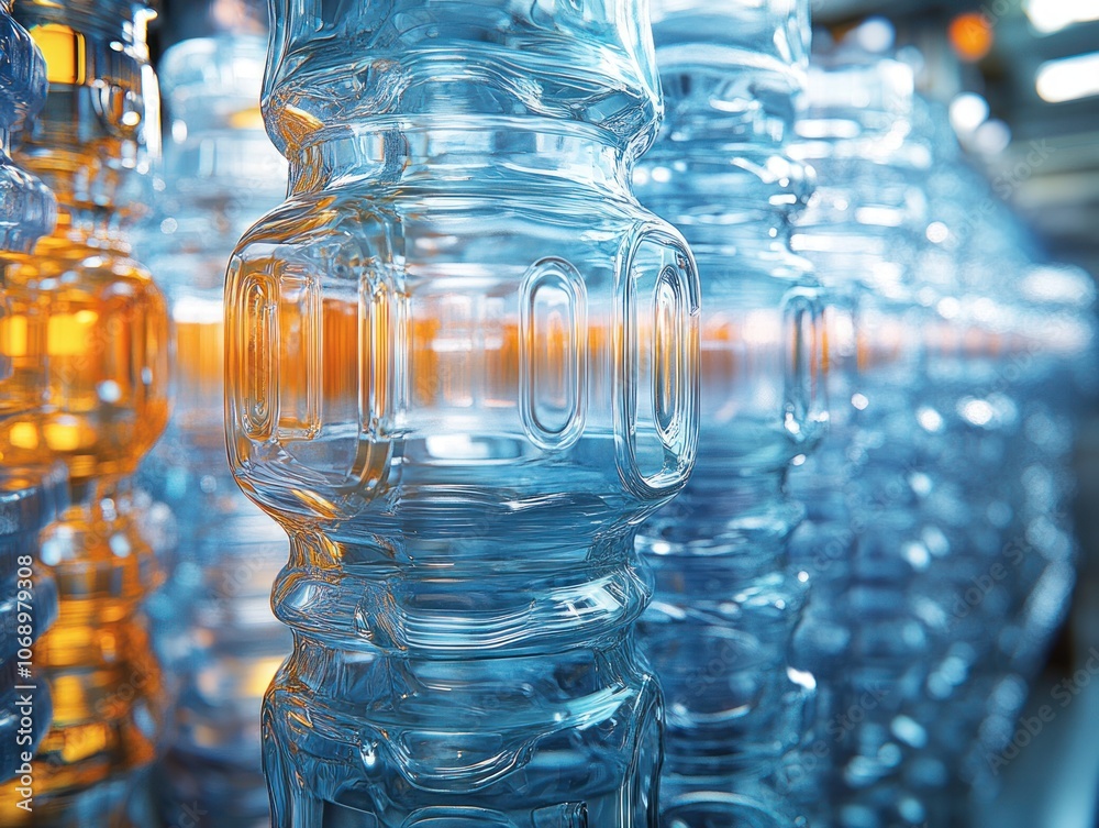 Large transparent box displaying plastic bottles for recycling in urban setting. AI generated Large transparent box displaying plastic bottles for recycling in urban setting. AI generated