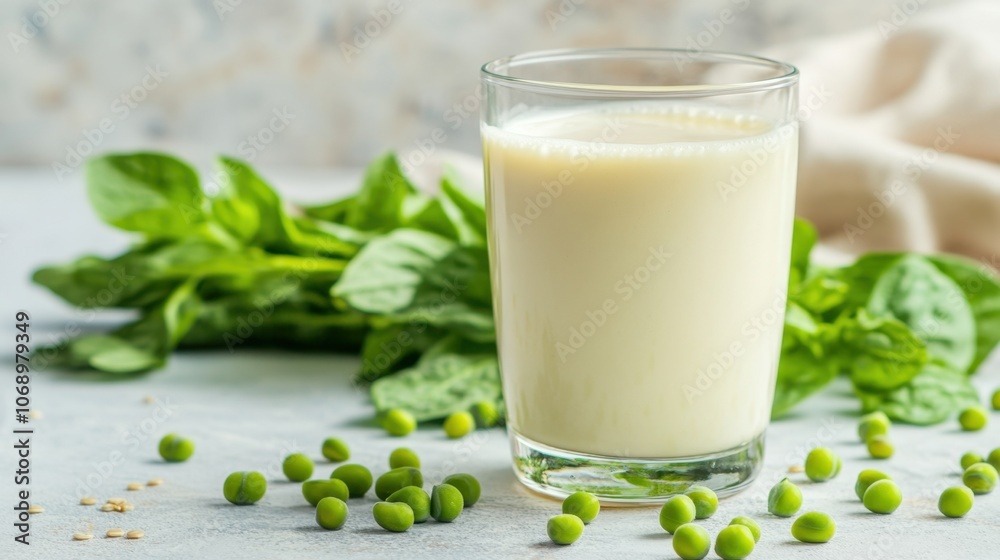 Fresh Spinach and Pea Smoothie in a Glass Fresh Spinach and Pea Smoothie in a Glass