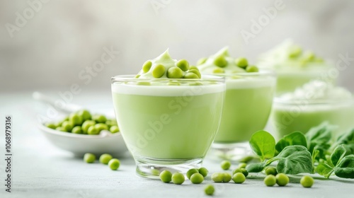 Fresh Green Dessert with Creamy Topping and Peas