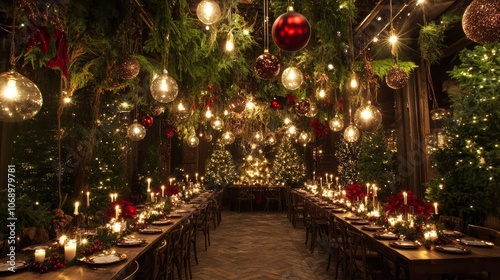 Fill your hallways with joyous celebrations! Use gorgeous decorations, such as glittering ornaments, sparkling candles, and an abundance of greenery, to create a lovely Christmas party.