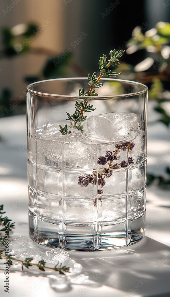 Refreshing Drink with Ice and Thyme Garnish Refreshing Drink with Ice and Thyme Garnish