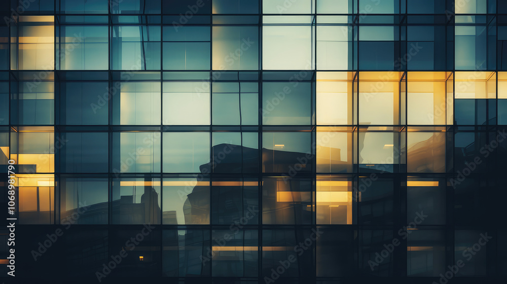 Modern Office Building Glass Facade at Sunset Modern Office Building Glass Facade at Sunset