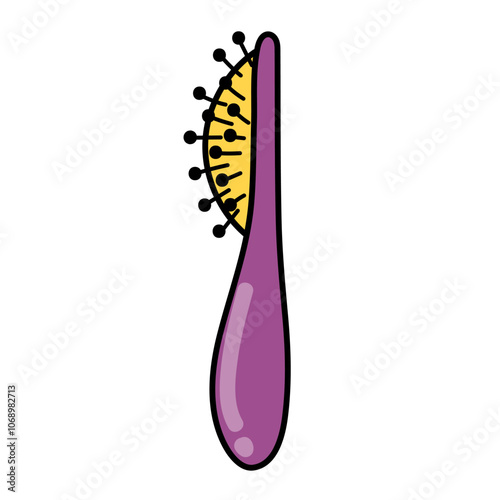 Doodle hairbrush isolated element on white background. Hair comb accessory in cartoon style. Great for chore chart. Vector illustration