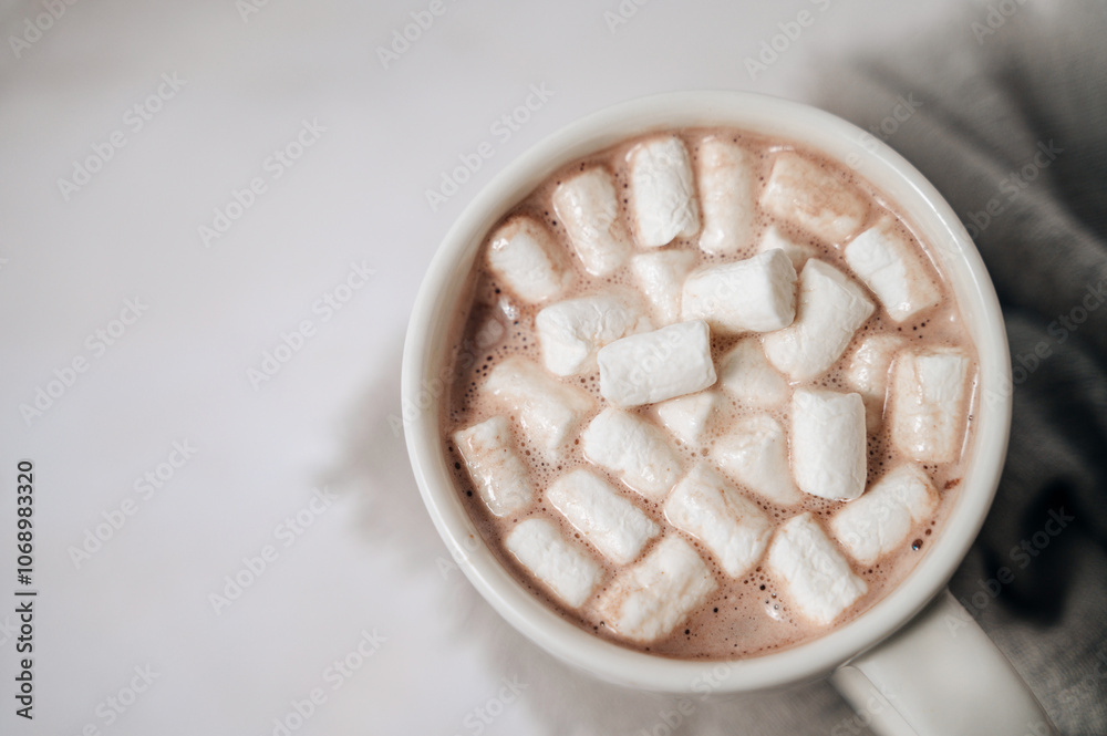 cup of hot cocoa with marshmallows, warm winter drink cup of hot cocoa with marshmallows, warm winter drink