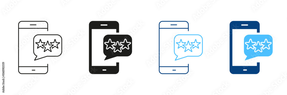 Feedback On Mobile Phone Line and Silhouette Icon Set. Social Media App Rating Pictogram. Stars On Smartphone With Speech Bubble Symbol. Editable Stroke. Isolated Vector Illustration Feedback On Mobile Phone Line and Silhouette Icon Set. Social Media App Rating Pictogram. Stars On Smartphone With Speech Bubble Symbol. Editable Stroke. Isolated Vector Illustration