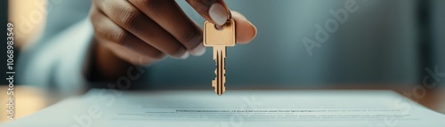 Close-up of a person s hand holding a key with a  Collateral  tag beside a loan contract, Key labeled collateral for loan, Symbolic and informative photo