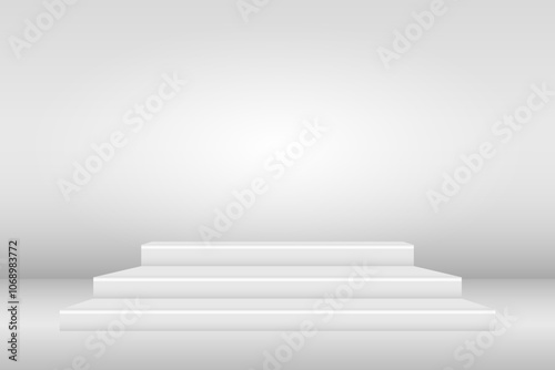 Light Gray Studio Background With White Podium Stairs. Minimal. Vector Illustration. Abstract Business Wallpaper