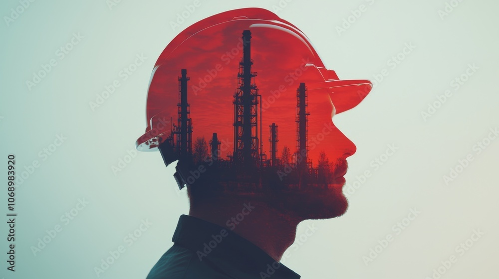 Engineer in Uniform at a Refinery with Towers Engineer in Uniform at a Refinery with Towers