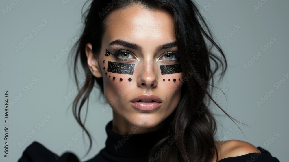 Intricate dot pattern face art, bringing an edgy, contemporary twist to portrait photography. Great for unique and expressive fashion shoots Intricate dot pattern face art, bringing an edgy, contemporary twist to portrait photography. Great for unique and expressive fashion shoots