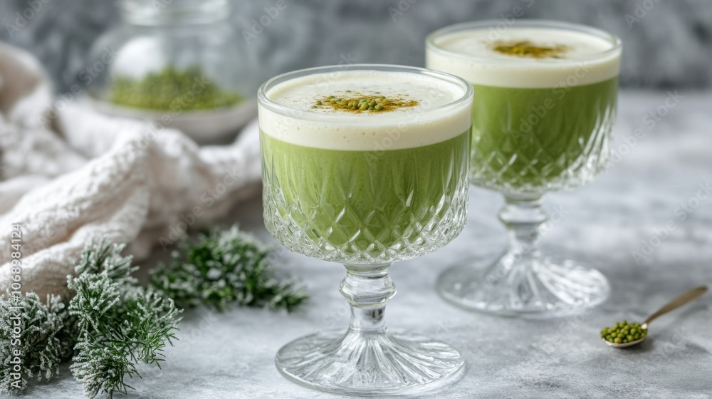 Refreshing Green Smoothie in Elegant Glasses Refreshing Green Smoothie in Elegant Glasses
