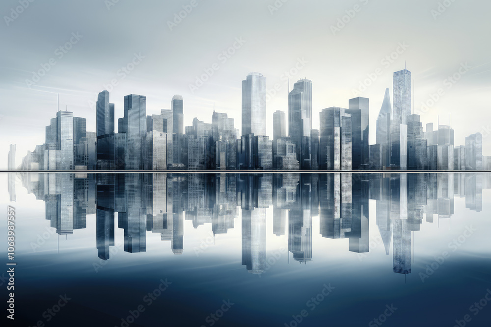 Serene City Reflection on Calm Water Surface Serene City Reflection on Calm Water Surface