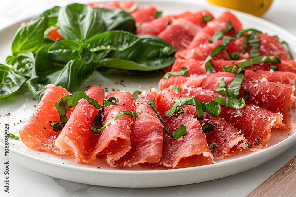 Fresh Prosciutto with Basil and Seasoning Display Fresh Prosciutto with Basil and Seasoning Display