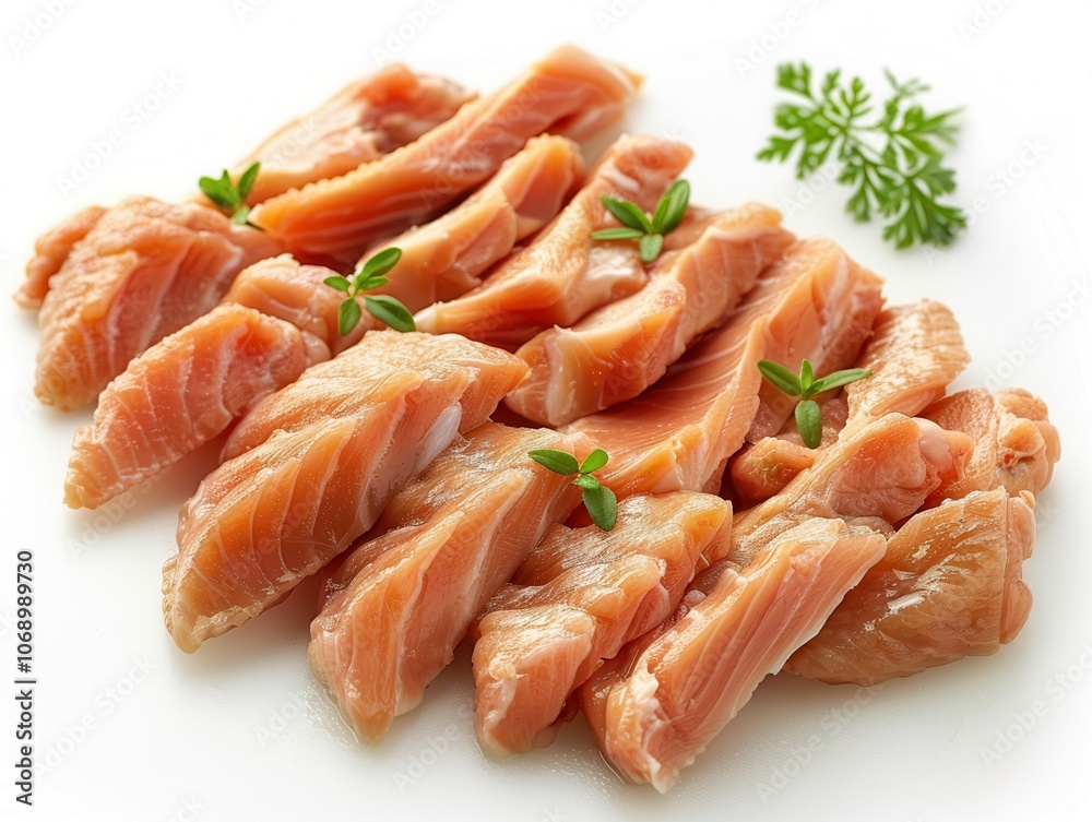 Fresh Sliced Salmon Fillet on White Plate Fresh Sliced Salmon Fillet on White Plate