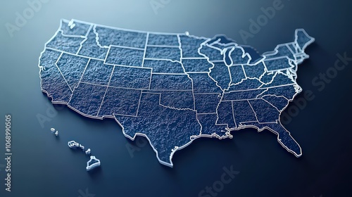  Minimalist map of the United States in deep blue shades on white background; each state subtly outlined with gradient from dark to light, symbolizing unity and diversity.