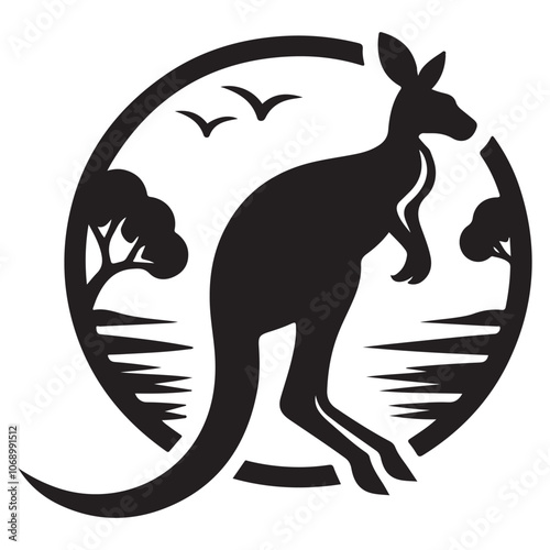 Elegant Kangaroo Silhouette in Nature Wildlife Art