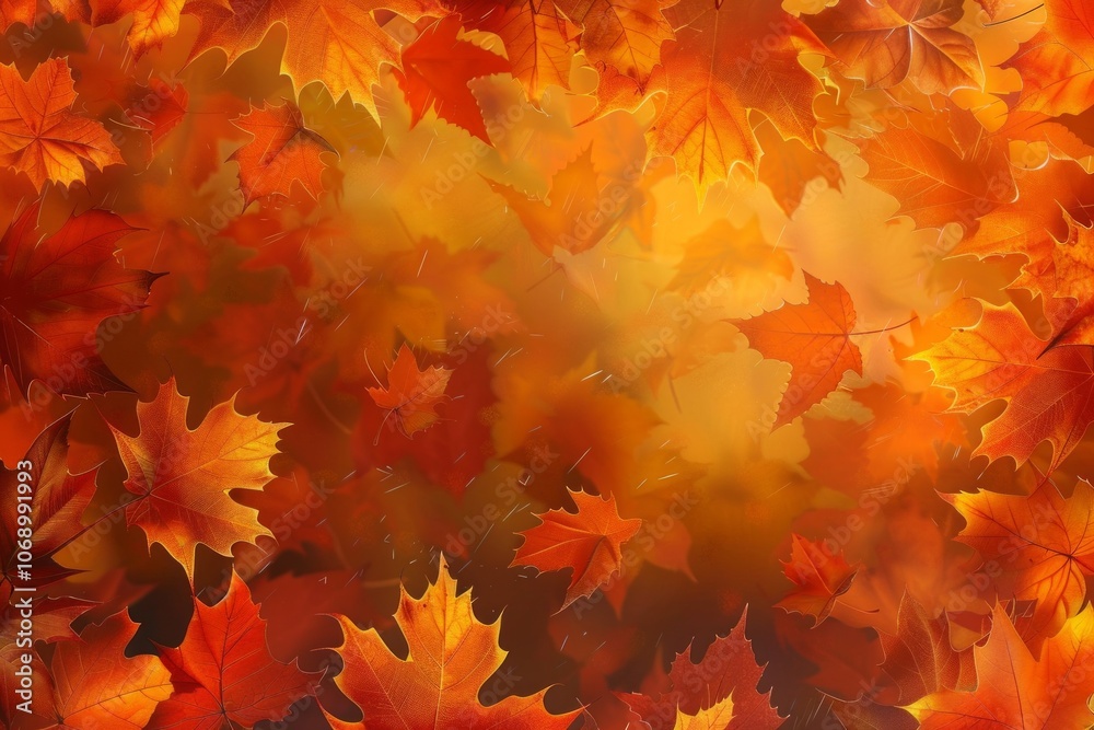 Orange fall leaves in park, autumn natural background. Neural network ai generated art