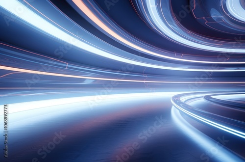 Futuristic Blue Light Trails in Motion