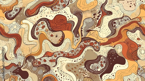 Abstract Pattern with Wavy Lines and Organic Shapes in Earthy Tones