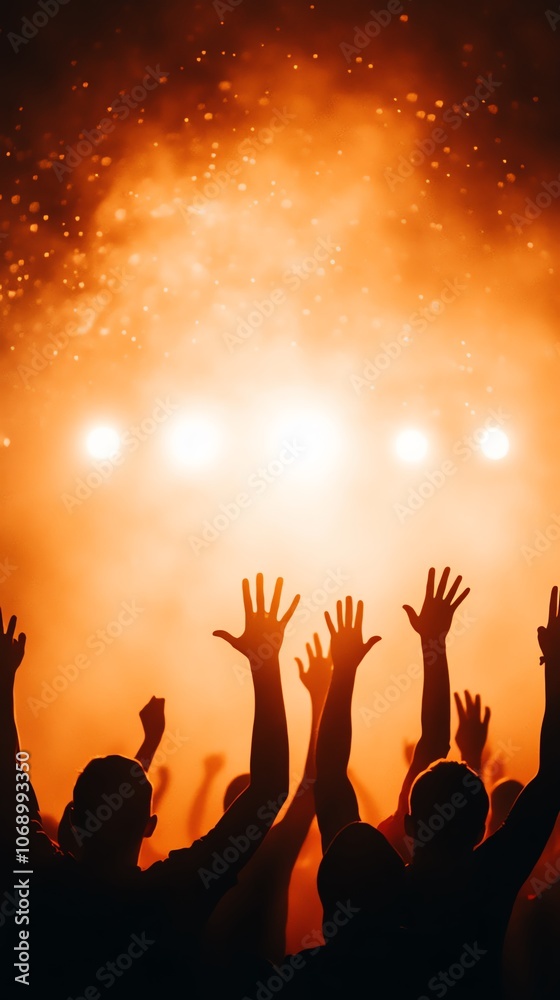 Silhouettes of crowd with raised hands at a concert. Silhouettes of crowd with raised hands at a concert.