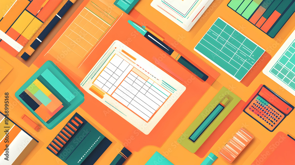 Flat lay of office supplies, including a notepad, pen, calculator, and other office items. Flat lay of office supplies, including a notepad, pen, calculator, and other office items.