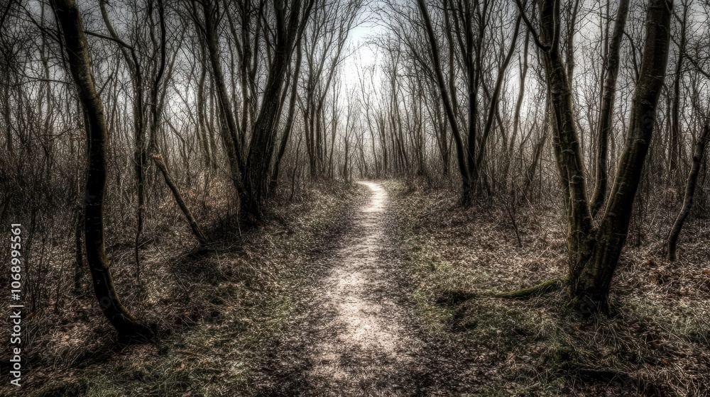 Fototapeta premium Path Through a Haunted Forest with Shadows