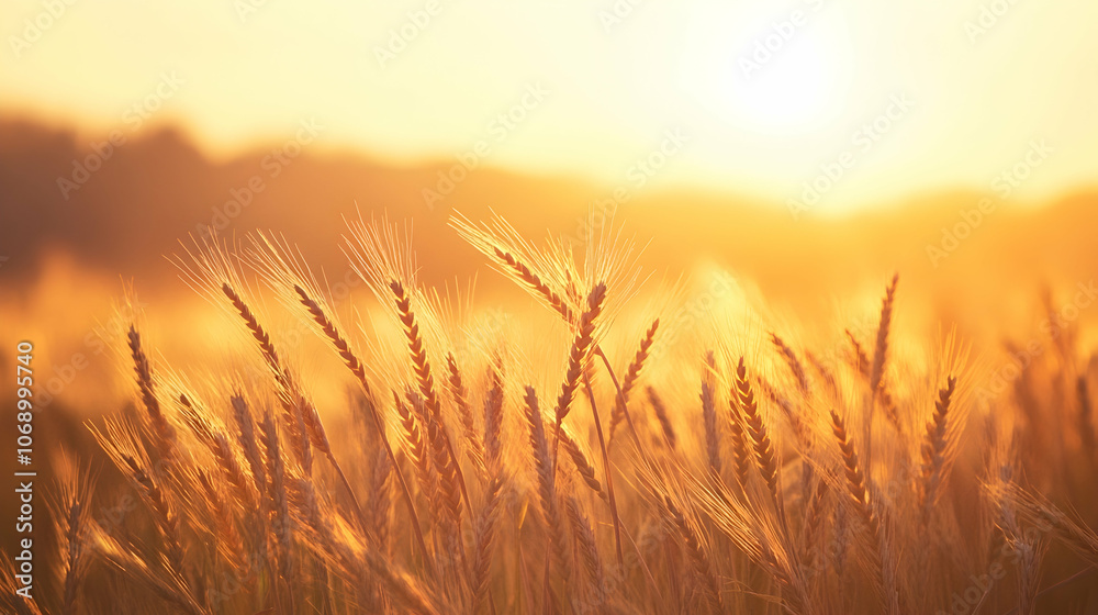Golden wheat field at sunset with a soft, hazy background. Golden wheat field at sunset with a soft, hazy background.