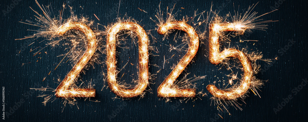 Sparkling 2025 with elegant fireworks bursting in celebration Sparkling 2025 with elegant fireworks bursting in celebration