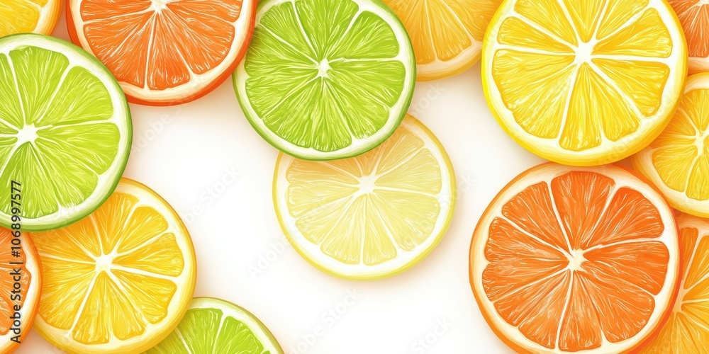 Fototapeta premium Bright Citrus Slices on a White Background