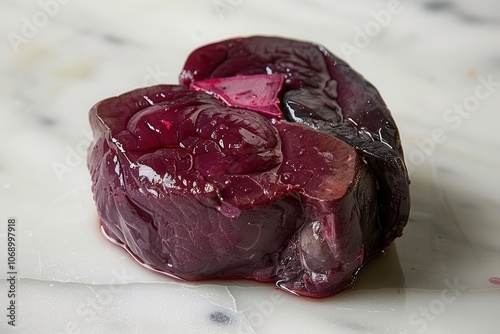 Fresh Beef Liver on Marble Surface photo