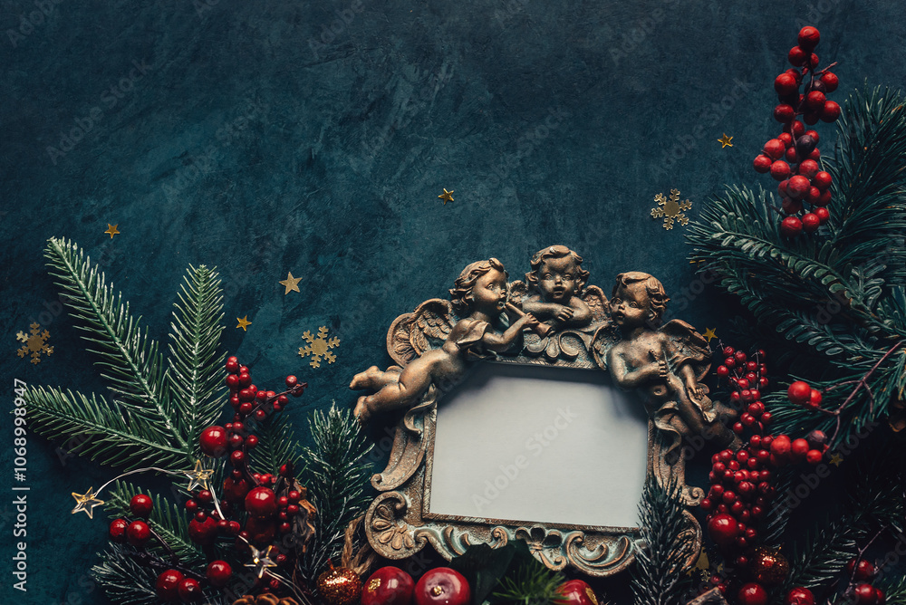 Naklejka premium Christmas mockup with frame and festive decor