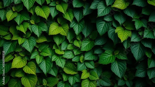 Bitter green background with textured leaves and vines, botanical, natural