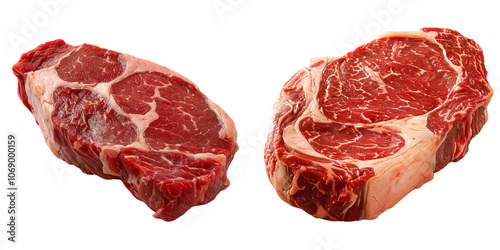 Fresh Cuts of Ribeye Steak on White Background