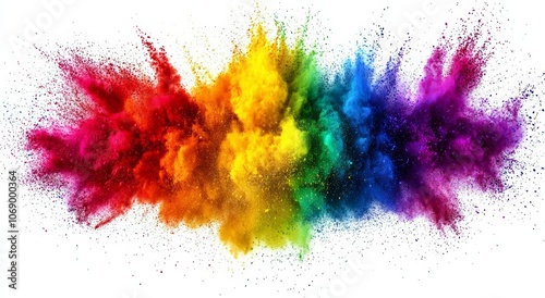 colorful rainbow holi paint color powder explosion isolated white wide panorama background , isolated on white background,  , copy space for text, photo