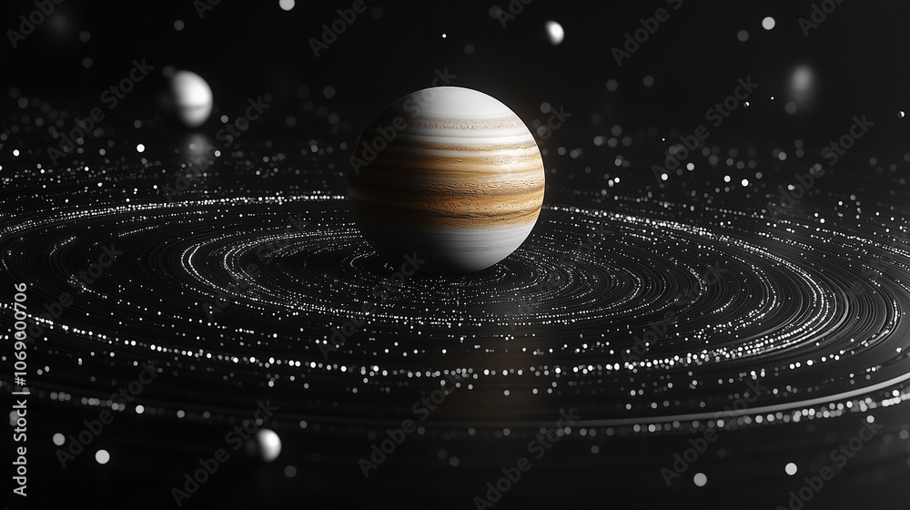 Fototapeta premium Planet with Rings and Moons in Space 