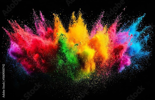 Explosion of colored powder isolated on black background , isolated on white background,  , copy space for text, photo