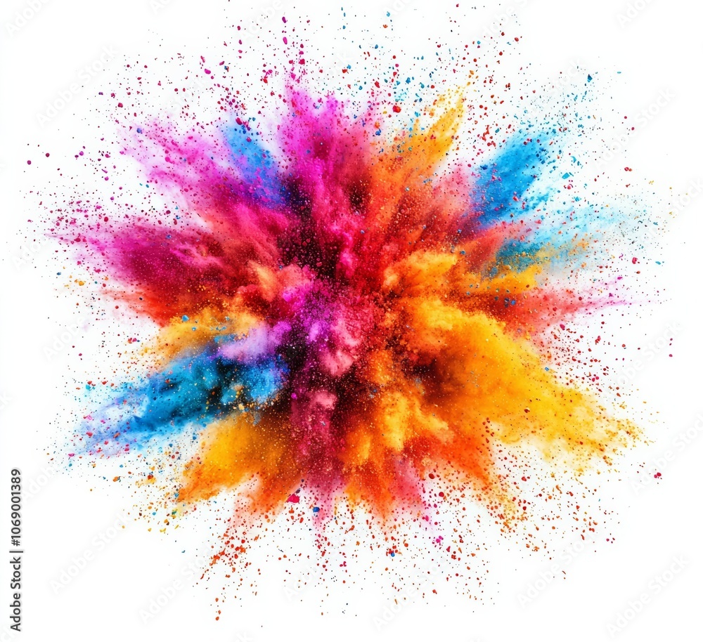 Explosion of coloured powder isolated on white background , isolated on white background, , copy space for text, Explosion of coloured powder isolated on white background , isolated on white background, , copy space for text,