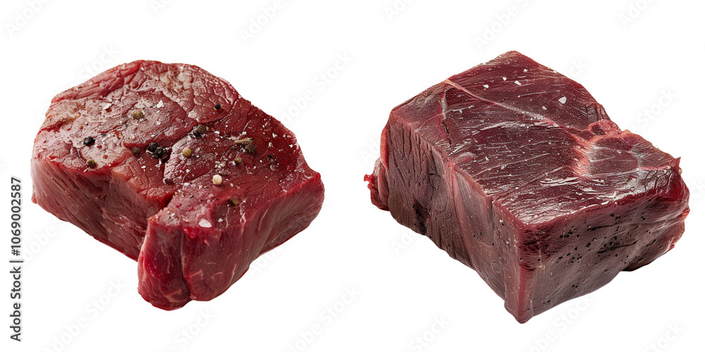 Fresh Cuts of Raw Red Meat on White Background Fresh Cuts of Raw Red Meat on White Background