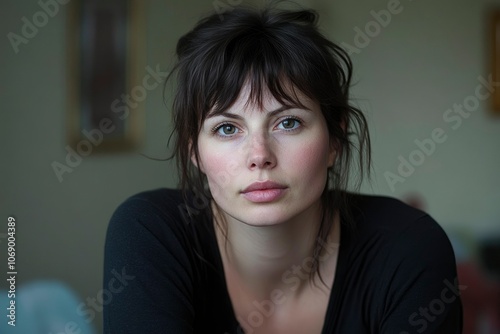 Portrait of a Woman with Long Brown Hair and a Black Shirt