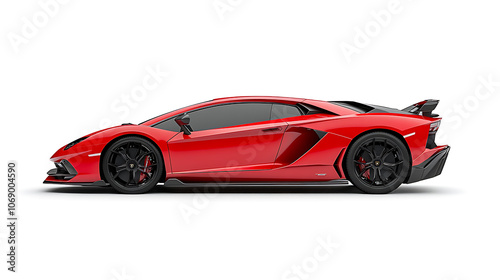 Fototapeta Naklejka Na Ścianę i Meble -  Lateral red sport car isolated on a white background