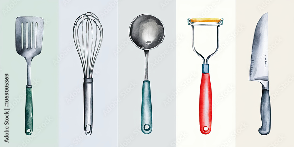 Watercolor Collection of Five Bridal Bouquets Featuring Soft Floral Arrangements