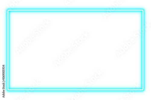 Blue neon rectangle shape frame. Glowing neon border isolated on transparent background. Shine glow light neon sign frame. Banner, Mockup, template for presentation or montage, Design elements, PNG 