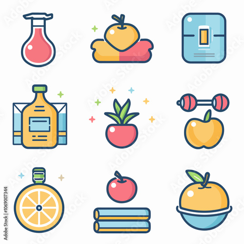 fitness food icons set