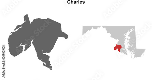 Charles County (Maryland) blank outline map set