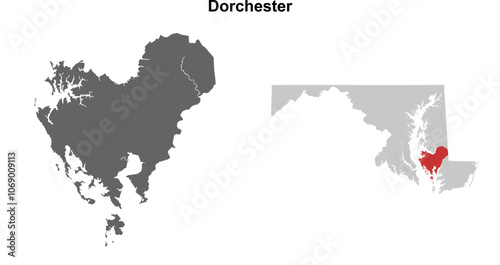Dorchester County (Maryland) blank outline map set
